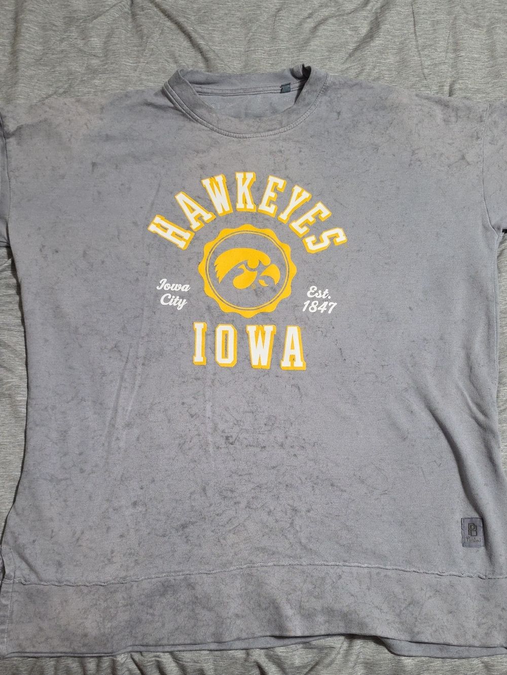 Pressbox Gray Sweatshirt with Yellow Iowa Hawkeyes Graphic